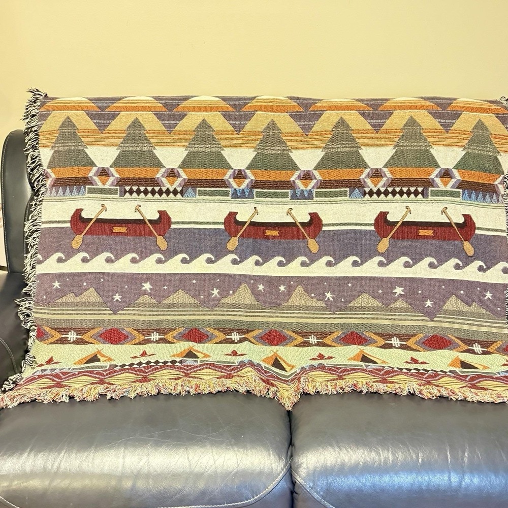 Cabin Lodge Western Southwestern  Tapestry Cotton Throw Blanket Native 48x68"